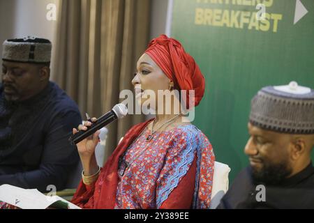 Ikoyi, Nigeria. 11 settembre 2024. Il Ministro dell'Arte, della Cultura e dell'economia creativa, Hannatu Musa Musawa, parla durante la tavola rotonda 'Corporate Partners' con Corporate Nigeria' del Ministero dell'Arte, della Cultura e dell'economia creativa per commercializzare il suo piano di crescita dell'economia creativa da 100 miliardi di dollari ai partner aziendali di Ikoyi, Lagos, Nigeria, l'11 settembre 2024. (Foto di Adekunle Ajayi) credito: NurPhoto SRL/Alamy Live News Foto Stock