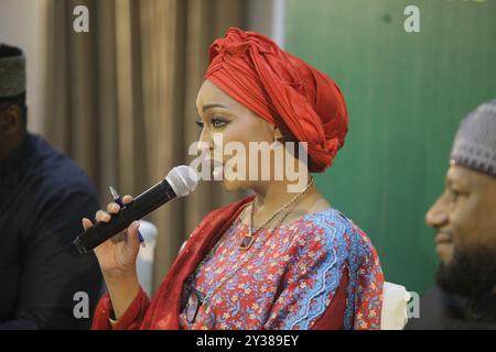 Ikoyi, Nigeria. 11 settembre 2024. Il Ministro dell'Arte, della Cultura e dell'economia creativa, Hannatu Musa Musawa, parla durante la tavola rotonda 'Corporate Partners' con Corporate Nigeria' del Ministero dell'Arte, della Cultura e dell'economia creativa per commercializzare il suo piano di crescita dell'economia creativa da 100 miliardi di dollari ai partner aziendali di Ikoyi, Lagos, Nigeria, l'11 settembre 2024. (Foto di Adekunle Ajayi) credito: NurPhoto SRL/Alamy Live News Foto Stock