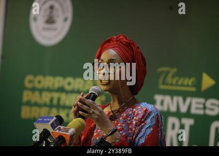 Ikoyi, Nigeria. 11 settembre 2024. Il Ministro dell'Arte, della Cultura e dell'economia creativa, Hannatu Musa Musawa, parla durante la tavola rotonda 'Corporate Partners' con Corporate Nigeria' del Ministero dell'Arte, della Cultura e dell'economia creativa per commercializzare il suo piano di crescita dell'economia creativa da 100 miliardi di dollari ai partner aziendali di Ikoyi, Lagos, Nigeria, l'11 settembre 2024. (Foto di Adekunle Ajayi) credito: NurPhoto SRL/Alamy Live News Foto Stock