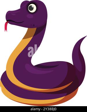Divertente serpente viola dei cartoni animati con grandi occhi che sporgono dalla lingua Illustrazione Vettoriale