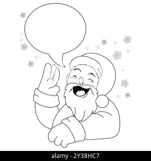 Babbo Natale con la bolla parlante. Cartoni animati di buon Natale, personaggio di Babbo Natale. Pagina da colorare in bianco e nero. Foto Stock