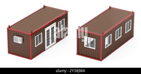 Case portacontainer prefabbricate isolate su sfondo bianco. Illustrazione 3D. Foto Stock