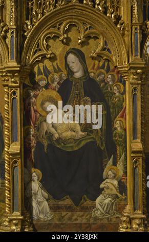 Benedetto Bembo (ca. 1423-1489). Pittore italiano. Torchiara Polyptych, 1462. Dettaglio del pannello centrale raffigurante la Vergine col bambino e gli angeli. Tempera su pannello di legno trasferito su tela. Pinacoteca Castello Sforzesco, Milano, Italia. Foto Stock