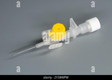 I cateteri endovenosi con porte di iniezione sono dispositivi medici utilizzati per somministrare farmaci, fluidi o sangue direttamente in una vena. Foto Stock