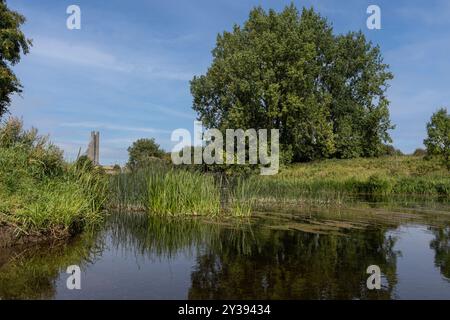 Il fiume Boyne con l'abbazia di St. Mary nel fossato sul terreno Foto Stock