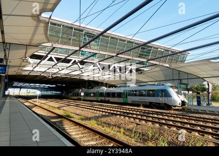 Aeroporto Leipzig-Halle Lipsia, Sassonia, Germania, Europa stazione ferroviaria Bahnhof Foto Stock