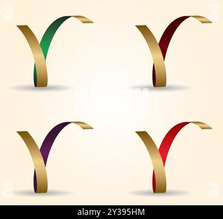 Design creativo con logo Letter R in oro Illustrazione Vettoriale