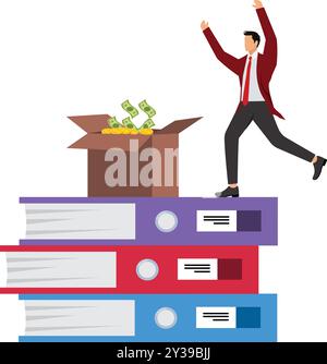 Uomo d'affari del miglioramento, valutazione delle prestazioni o feedback dei clienti, valutazione del punteggio di credito o misurazione della soddisfazione, controllo di qualità o concetto di miglioramento Illustrazione Vettoriale