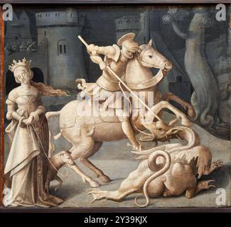 Saint George Slaying the Dragon, Oil on panel, circa 1520, Grégoire GUÉRARD, Peintre néerlandais actif en Champagne et en Bourgogne entre 1512 et 1538 Foto Stock