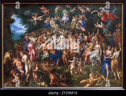 Le nozze di Thetis e Peleus, o la festa degli dei, olio su rame, circa 1606-1609, Hendrick DE CLERCK, Bruxelles (Belgio), vers. 1570 - 1629 Foto Stock