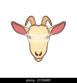 Illustrazione della testa di capra, progettazione dettagliata e realistica, isolata su sfondo bianco Illustrazione Vettoriale