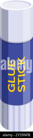 Questa illustrazione isometrica presenta un bastoncino di colla blu e bianco in posizione verticale, che rappresenta l'arte, l'artigianato e le forniture scolastiche Illustrazione Vettoriale