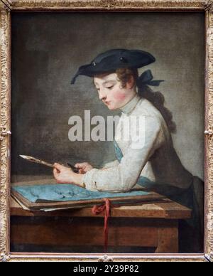 Il giovane disegnatore, 1737 anni, esposto al Salon del 1738 con come pendente Un giovane lavoratore di arazzi (perso), olio su tela, Jean-Siméon CHARDIN, Parigi, Foto Stock