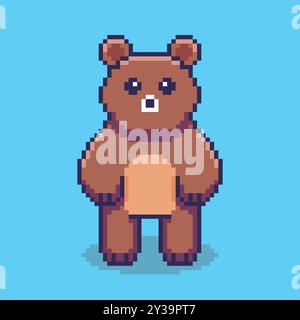 Grafica pixel art grazioso Bear game asset design Illustrazione Vettoriale