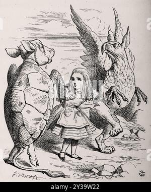 Lewis Carrol - Alice la tartaruga di Mock e il Gryphon Art di John Tenniel per avventure di Alices nel paese delle meraviglie da Lewis Carroll 1866 Foto Stock