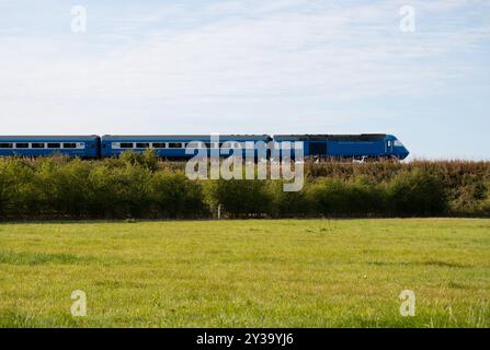 Treno diesel Intercity 125 HST nella livrea Pullman di Midland, Warwickshire, Inghilterra, Regno Unito Foto Stock