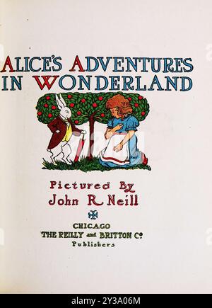 Lewis Carrol - pagina del titolo Alices Adventures in Wonderland by Lewis Carroll Chicago The Reilly Britton Co 1908 Colour Art Di John R Neill di Oz Fame Foto Stock