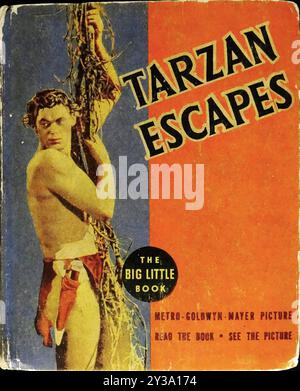 Edgar Rice Burroughs Tarzan Escapes di e R Burroughs Big Little Book 1182 1936 Movie Tie in Johnny Weissmuller Foto Copertina - Rivista illustrato d'epoca Foto Stock