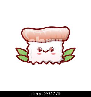 Carino Kawaii Nigiri Sushi character Illustration con la faccia sorridente, isolato su sfondo bianco Illustrazione Vettoriale
