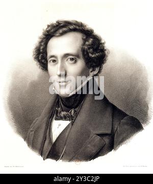 Ritratto del pianista e compositore Felix Mendelssohn Bartholdy (1809-1847), c 1840. Trovato nella Collezione della Biblioth&#xe8;que Nationale de France. Foto Stock