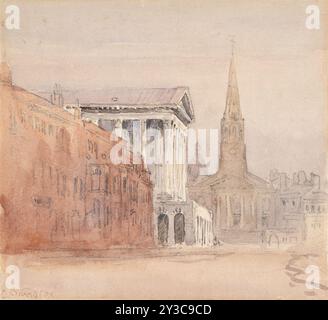 Birmingham Town Hall e Christ Church, 1840. Foto Stock