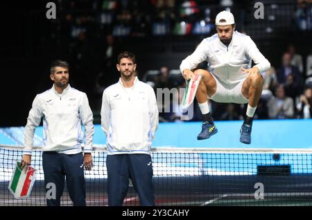 Bologna, Italia. 13 settembre 2024. Durante la finale di Coppa Davis di tennis 8 tra Matteo Berrettini (Italia) e Alexander Blockx (Belgio) presso l'arena Unipol, Casalecchio (Bologna), Bologna, Italia settentrionale, venerdì, 13 settembre 2024. Sport - Tennis - (foto Michele Nucci credito: LaPresse/Alamy Live News Foto Stock