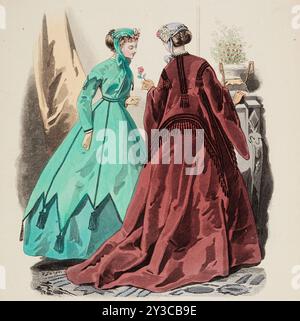 Piatto alla moda - Petit Courrier des Dames "Modes de Paris", 1866-67. Foto Stock