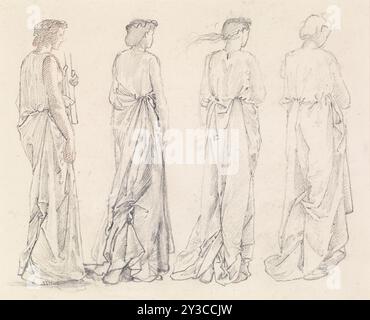 St George Series - Four Studies of Female Attendants for "The Princess led to the Dragon", 1865-1866. Quattro figure femminili a lunghezza intera con tre quarti di vista, in costume fluido. Foto Stock