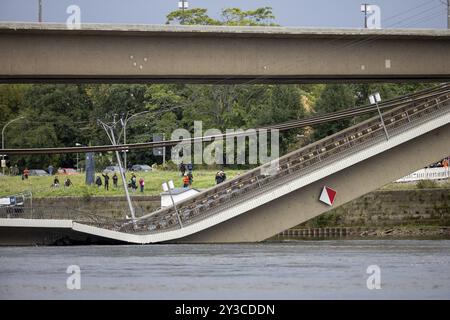 Crollo parziale del Ponte Carola a Dresda, 11/09/2024 Foto Stock