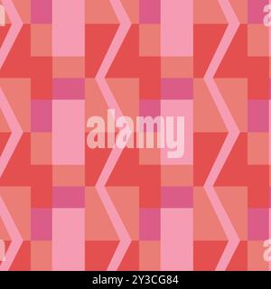 Audace motivo geometrico chevron senza cuciture in tonalità corallo e rosa, moderno sfondo verticale a zig-zag della metà del secolo Illustrazione Vettoriale