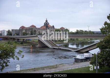 Crollo parziale del Ponte Carola a Dresda, 11/09/2024 Foto Stock