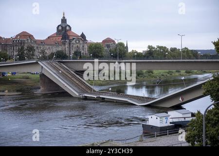 Crollo parziale del Ponte Carola a Dresda, 11/09/2024 Foto Stock