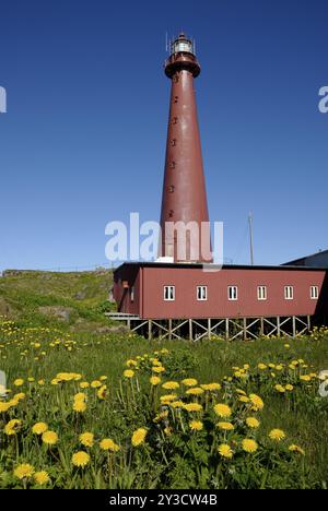 Faro di Andenes, Andoeya, Vesteralen, Nordland, Norvegia, Europa Foto Stock