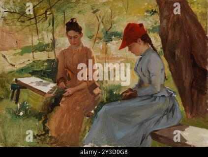 Girls Binding Garlands (The Artist's Sisters Annie e Berta Binding Garlands), studio, c1886. Foto Stock