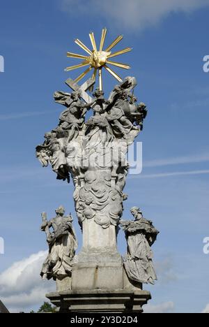 Colonna della Trinità sulla piazza della città, Eferding, alta Austria, Austria, Europa Foto Stock