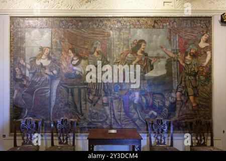 Vista interna, la morte di Antonio e Cleopatra, Leather Gallery, Dunster Castle, Dunster, Inghilterra, gran Bretagna Foto Stock