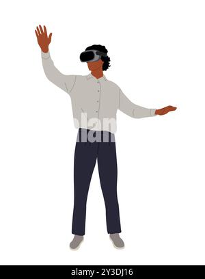 Giovane uomo d'affari che indossa un visore per la realtà virtuale Illustrazione Vettoriale