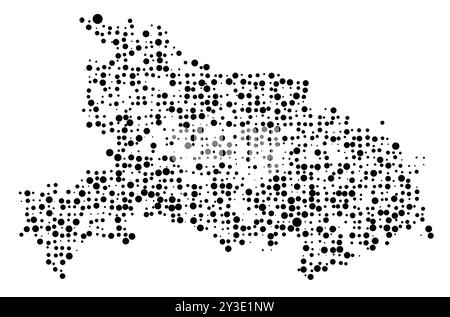 Mappa dei simboli della Provincia Hubei (Repubblica Popolare Cinese) che mostra il territorio con un modello di cerchi neri distribuiti casualmente di diverso tipo Illustrazione Vettoriale