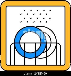 illustrazione a colori dell'icona di avvertenza dell'etichetta del prodotto lavabile in lavastoviglie Illustrazione Vettoriale