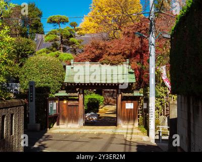 Autunno a Tokyo. Joshoji bellissimo tempio buddista a Kita Ward con foglie autunnali Foto Stock