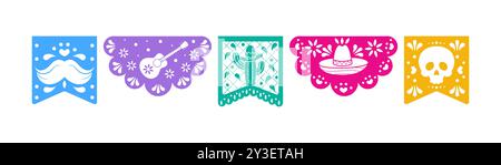 Il giorno del set di flag morto, elementi su vettore di sfondo blom isolato. Illustrazione Vettoriale