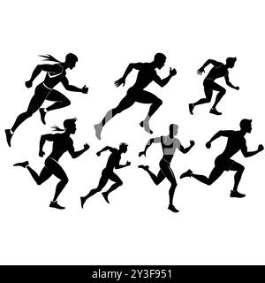 Silhouette da running per atleta Vector Art, fitness Runner silhouette Vector Collection. Illustrazione Vettoriale