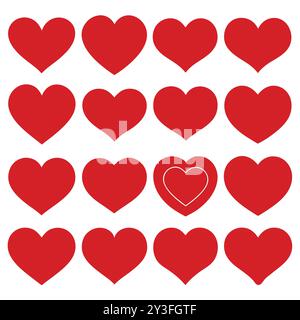 Romantic Abstract Love Hearts simboli in varie forme per San Valentino. Illustrazione Vettoriale