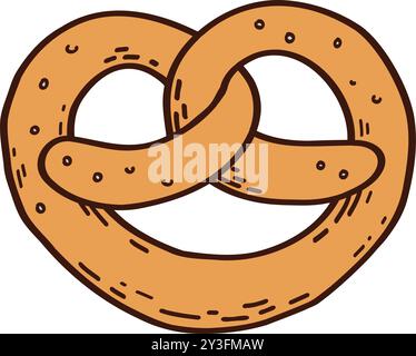 Disegno di un pezzo di torta di cartoni animati, pasticceria, pretzel, dessert. Illustrazione vettoriale isolata. Illustrazione Vettoriale