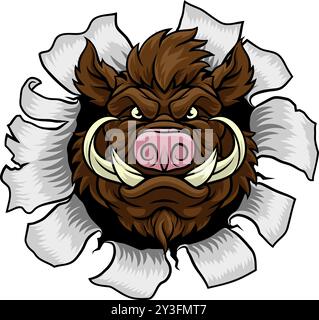 Mascotte sportivo di maiale di cinghiale Razorback Warthog Illustrazione Vettoriale