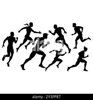 Silhouette da running per atleta Vector Art, fitness Runner silhouette Vector Collection. Illustrazione Vettoriale