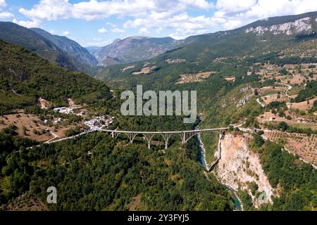 Ponte in cemento degli anni '1940 con grandi archi e una vista pittoresca del Montenegro Foto Stock