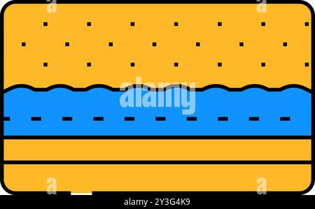 illustrazione a colori dell'icona degli interni della camera da letto con materasso in schiuma memory Illustrazione Vettoriale