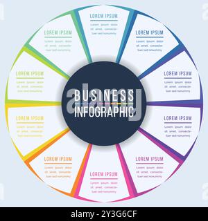 Circle Infographic design 10 passaggi, oggetti, elementi o opzioni infografica modello di business Circle Illustrazione Vettoriale