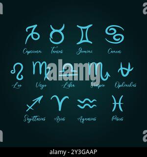 Una rappresentazione artistica e visivamente accattivante di vari segni zodiacali, ideale per progetti a tema astrologico Illustrazione Vettoriale